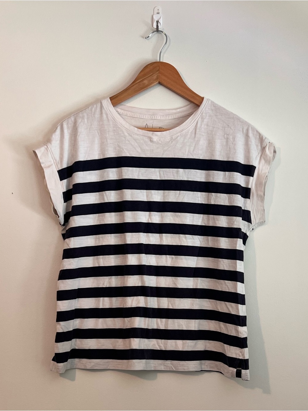 Joie White and Navy Striped Short Sleeve Tee